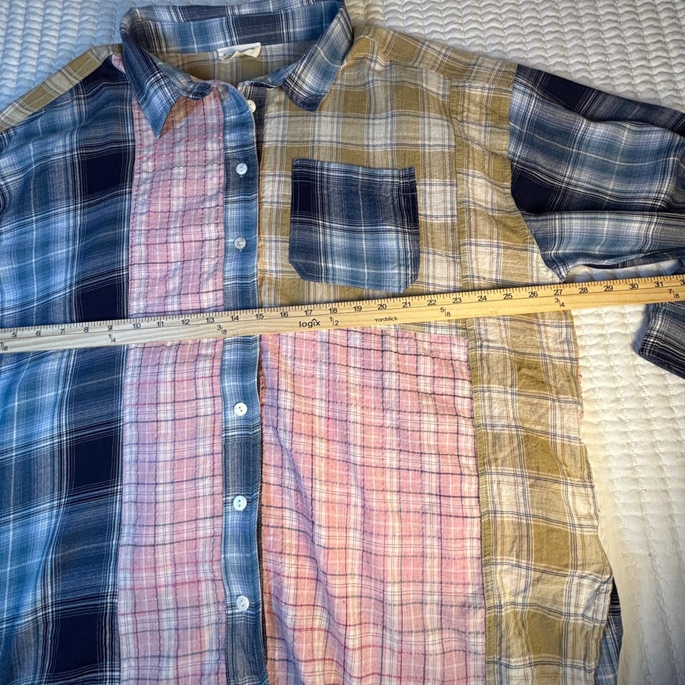 ee:some‎ Patchwork Plaid Button Down Shirt 1XL Ov… - image 6
